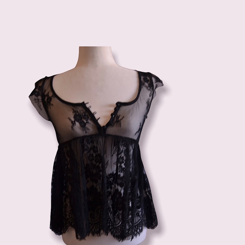 Rachel & Chloe Black Short Sleeve Lace Top (S)